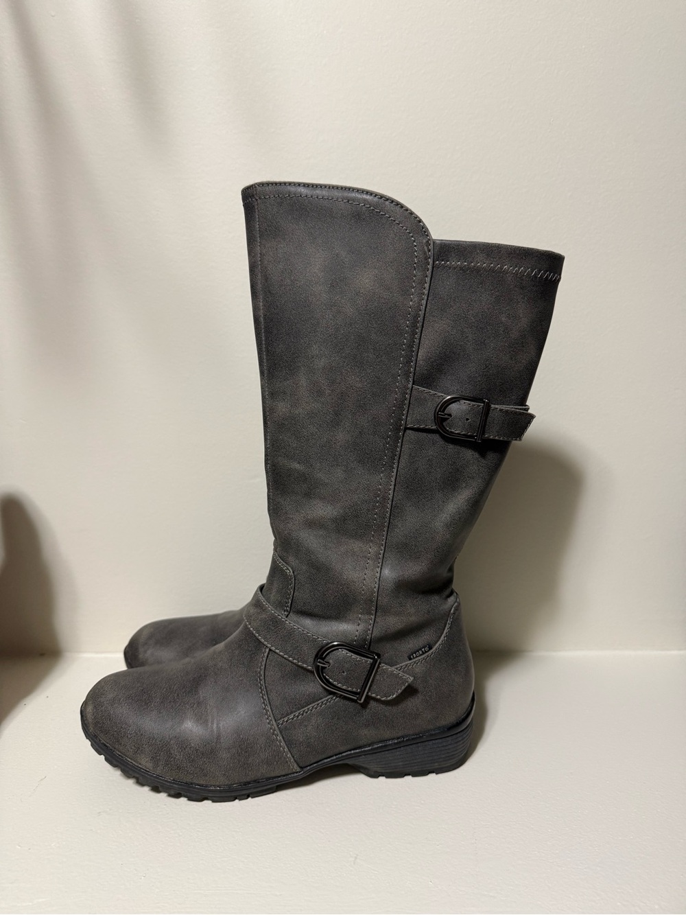 Sporto Gray Mid-Calf Buckle Riding Boots